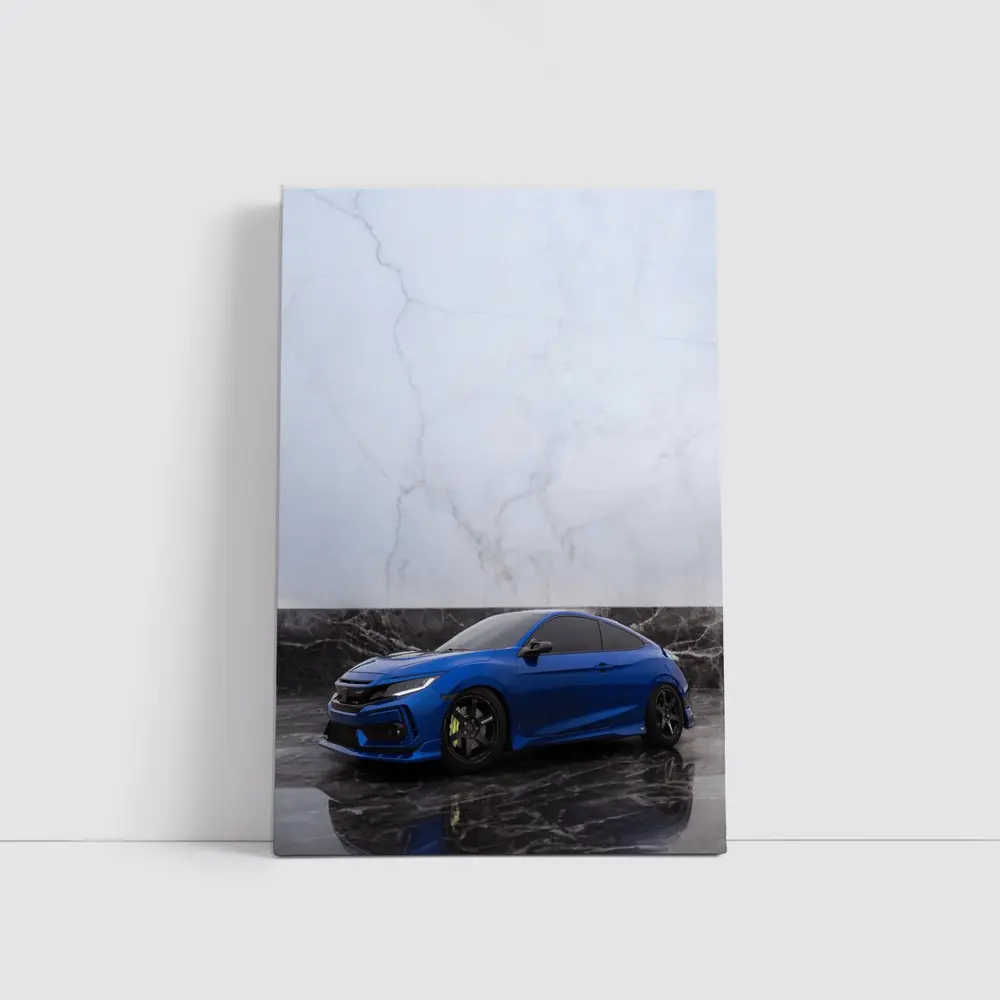 Honda Civic Blue on Marble Background – Wall Art