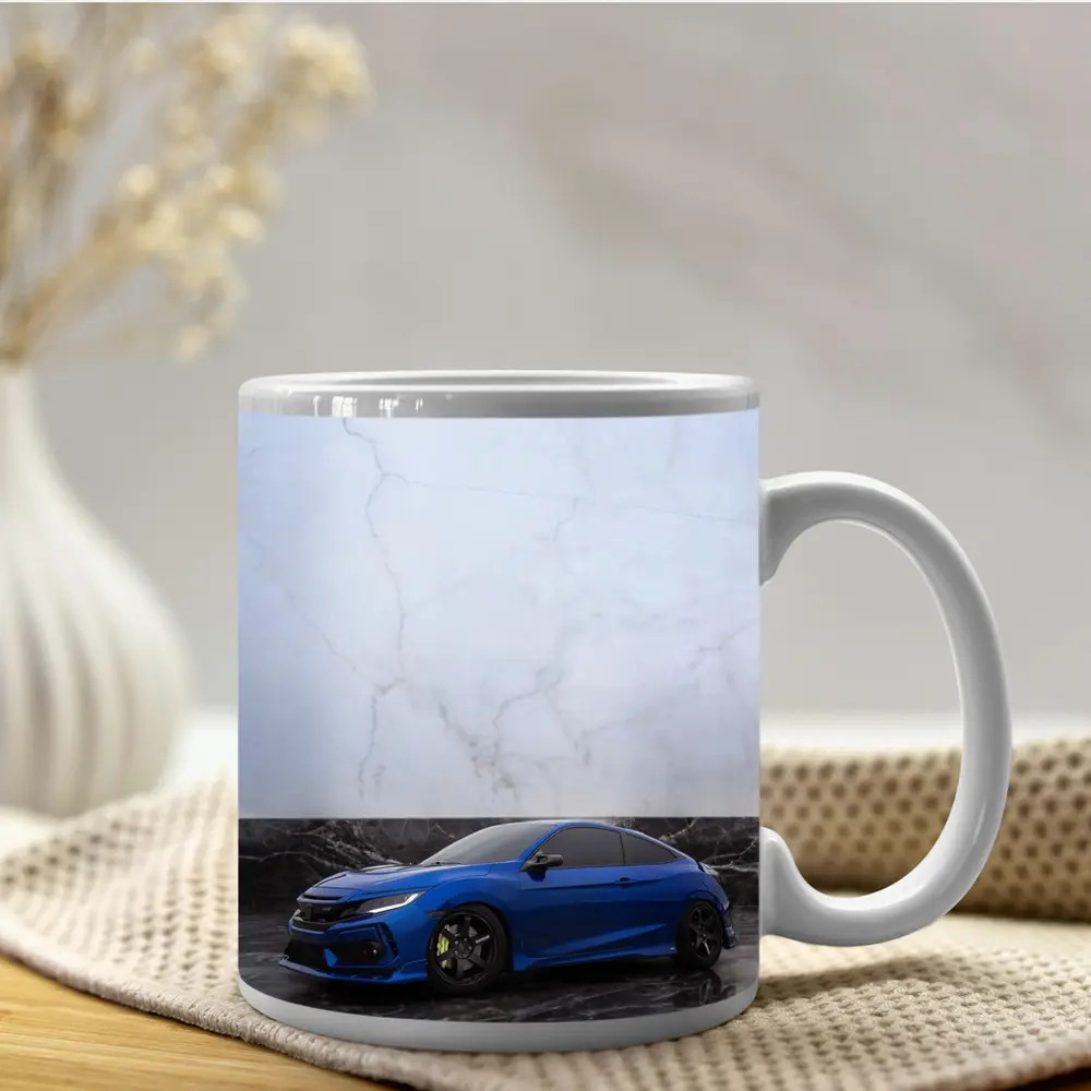Honda Civic Blue on Marble Background – Mugs