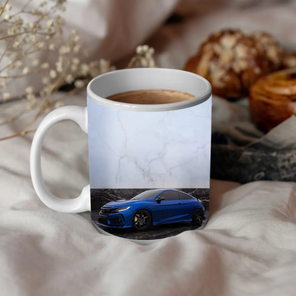 Honda Civic Blue on Marble Background – Mugs