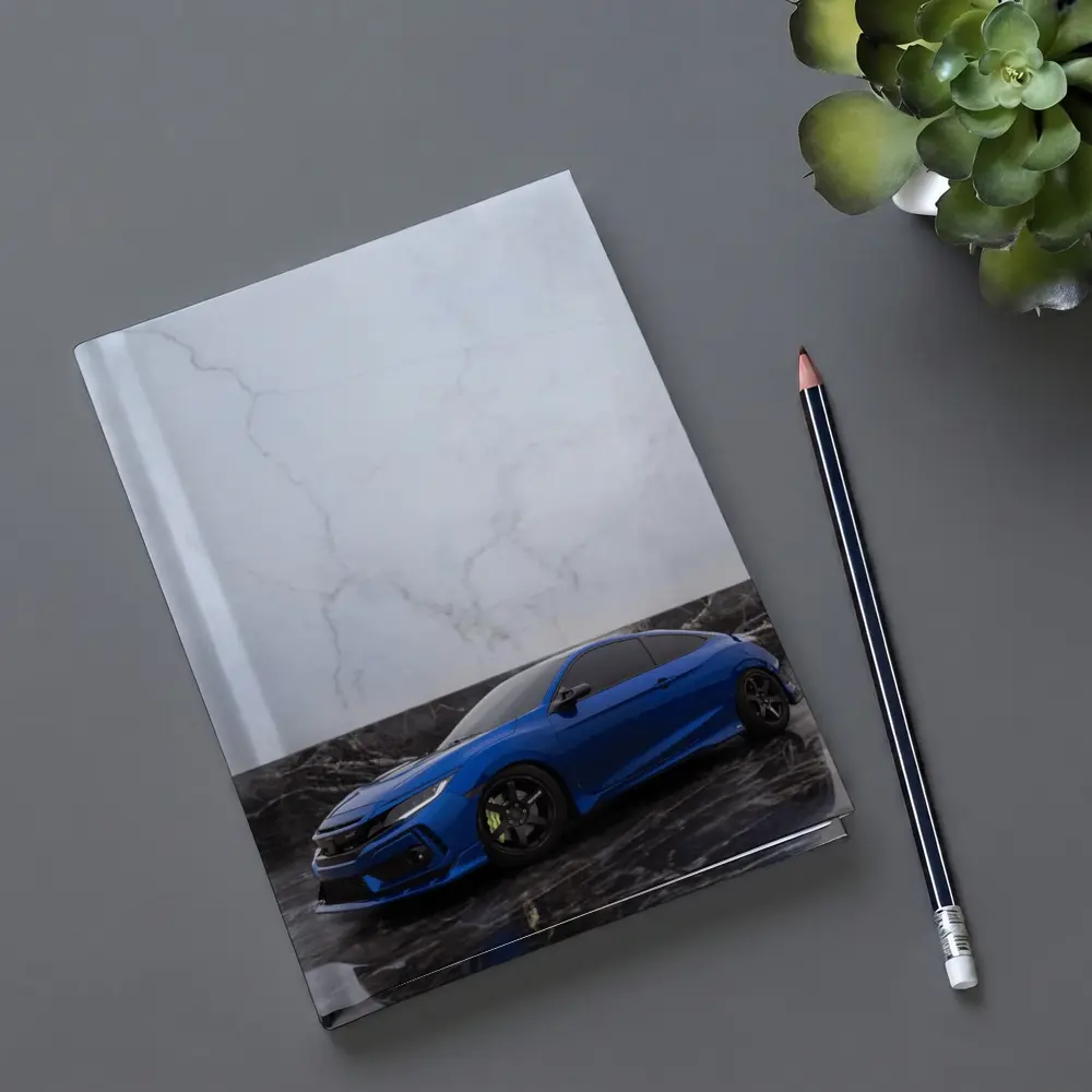 Honda Civic Blue on Marble Background – Notebooks