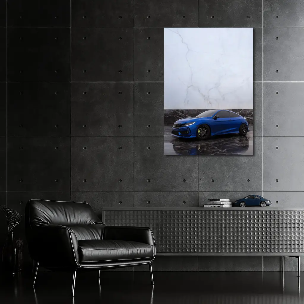 Honda Civic Blue on Marble Background – Wall Art