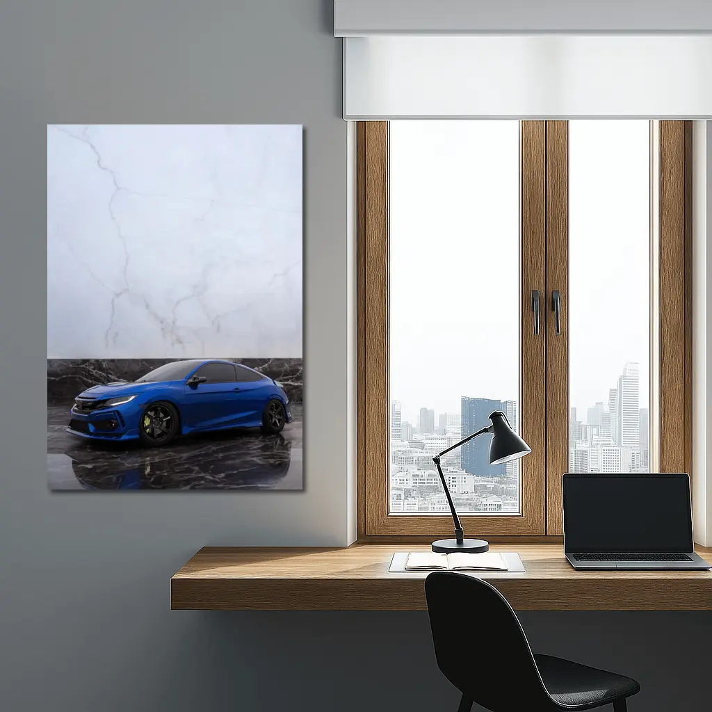 Honda Civic Blue on Marble Background – Wall Art