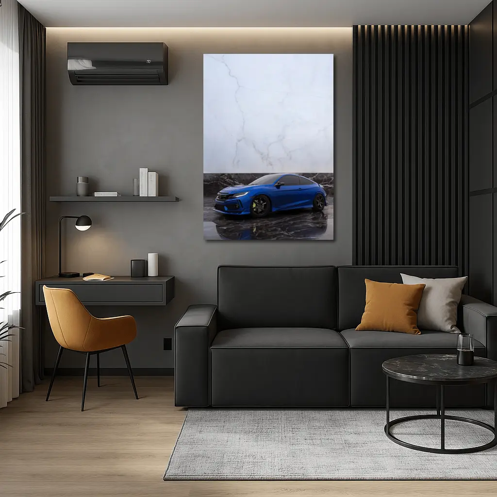 Honda Civic Blue on Marble Background – Wall Art