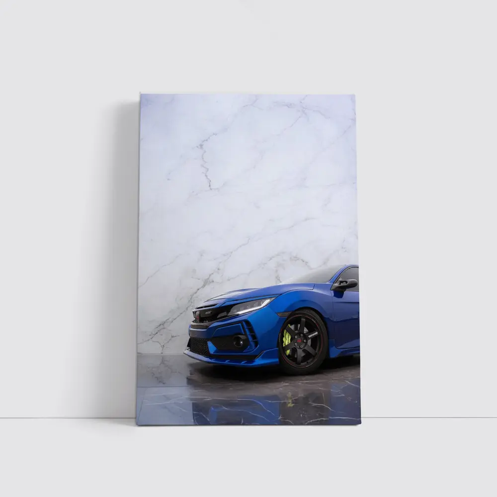 Honda Civic Blue Car Marble Background – Wall Art