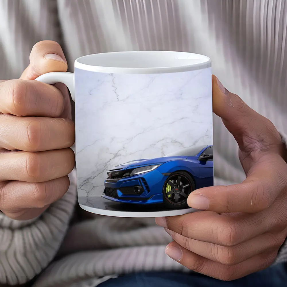 Honda Civic Blue Car Marble Background – Mugs