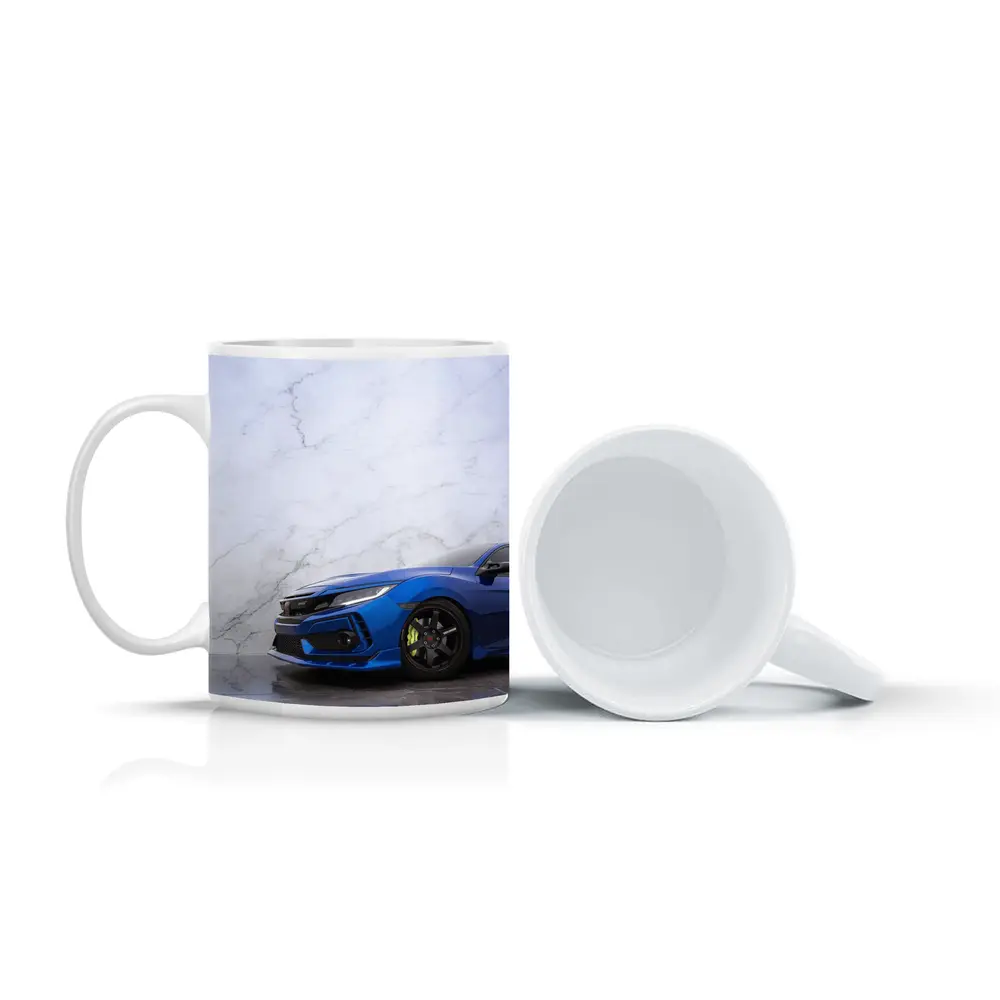 Honda Civic Blue Car Marble Background – Mugs
