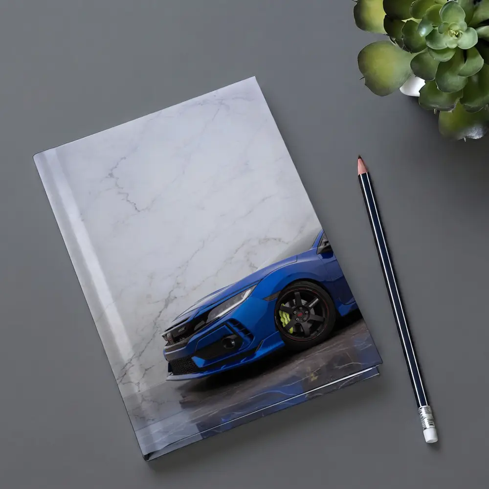 Honda Civic Blue Car Marble Background – Notebooks