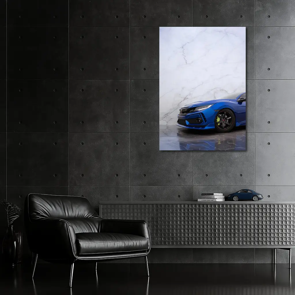 Honda Civic Blue Car Marble Background – Wall Art
