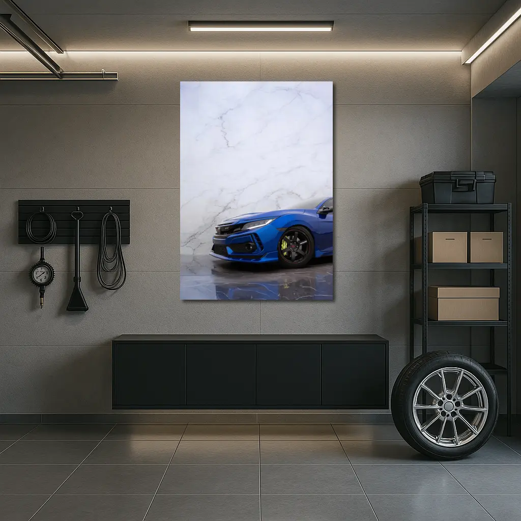Honda Civic Blue Car Marble Background – Wall Art