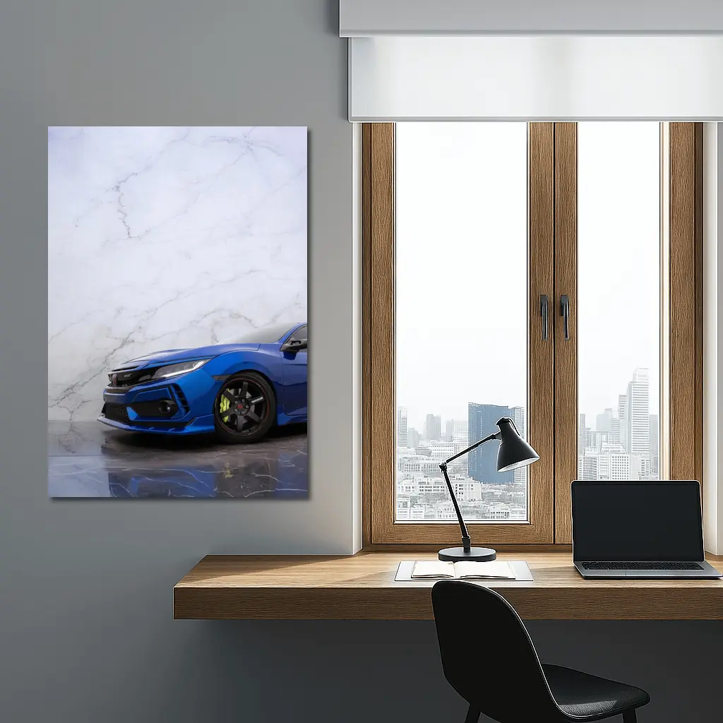 Honda Civic Blue Car Marble Background – Wall Art