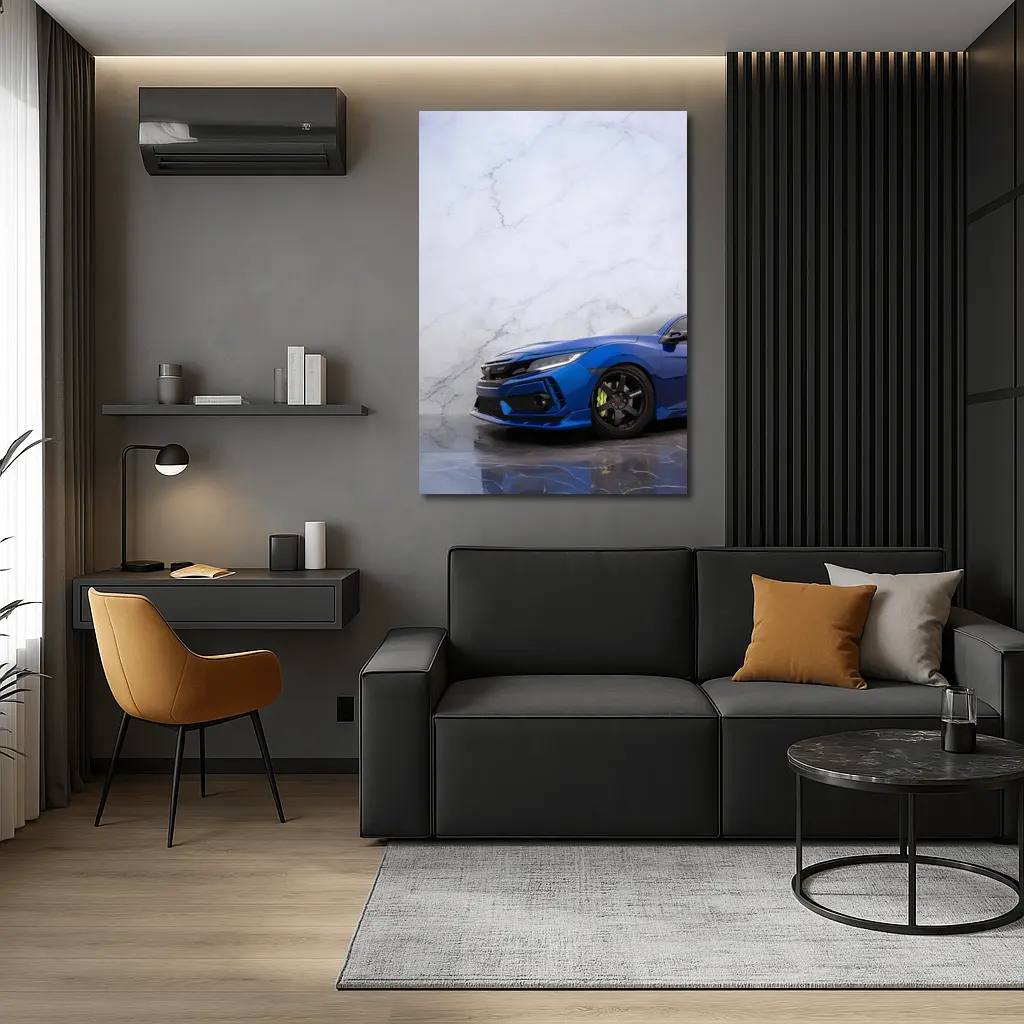 Honda Civic Blue Car Marble Background – Wall Art