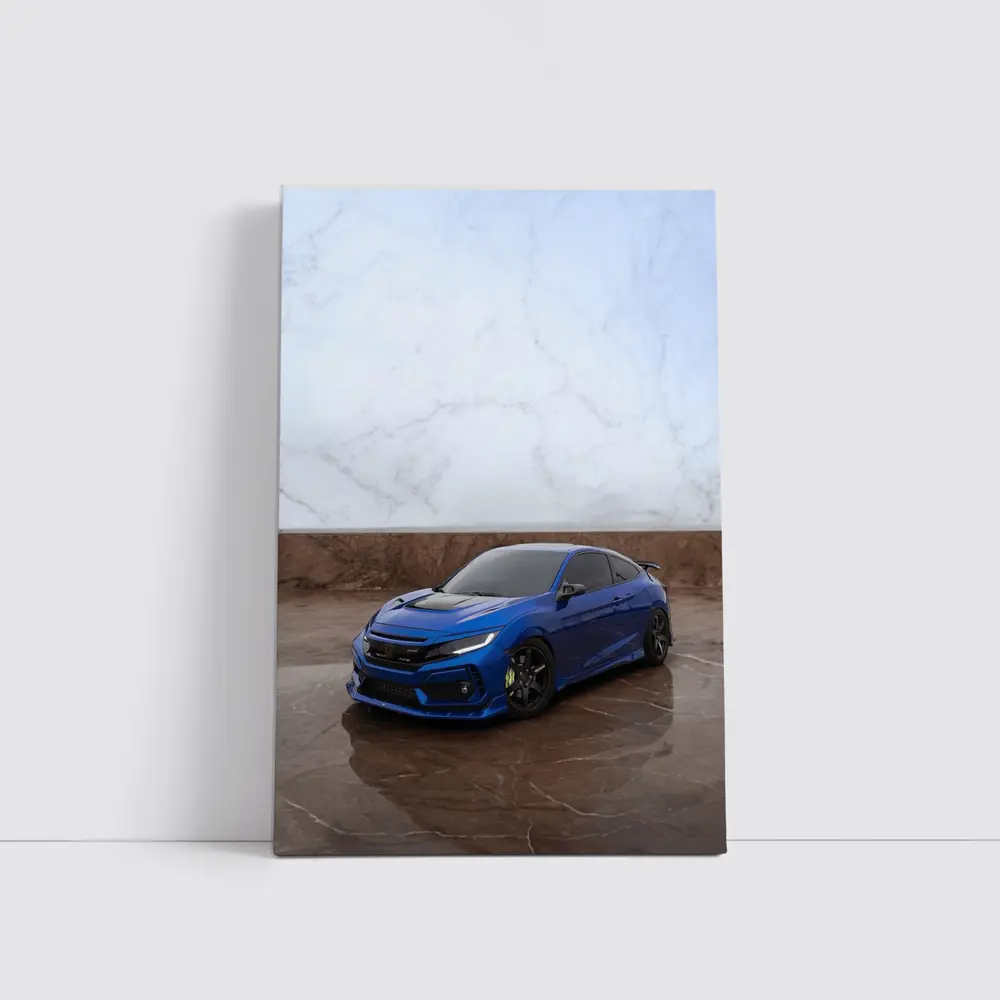 Honda Civic Blue Car on Marble Background – Wall Art