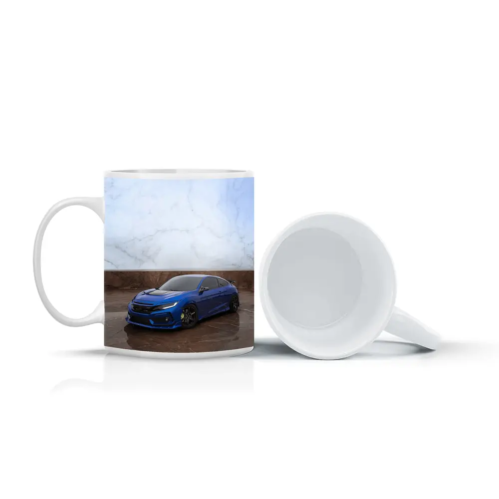 Honda Civic Blue Car on Marble Background – Mugs