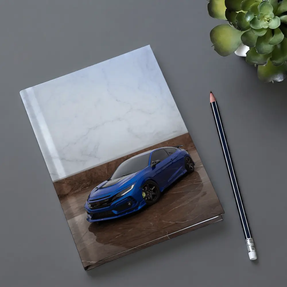 Honda Civic Blue Car on Marble Background – Notebooks