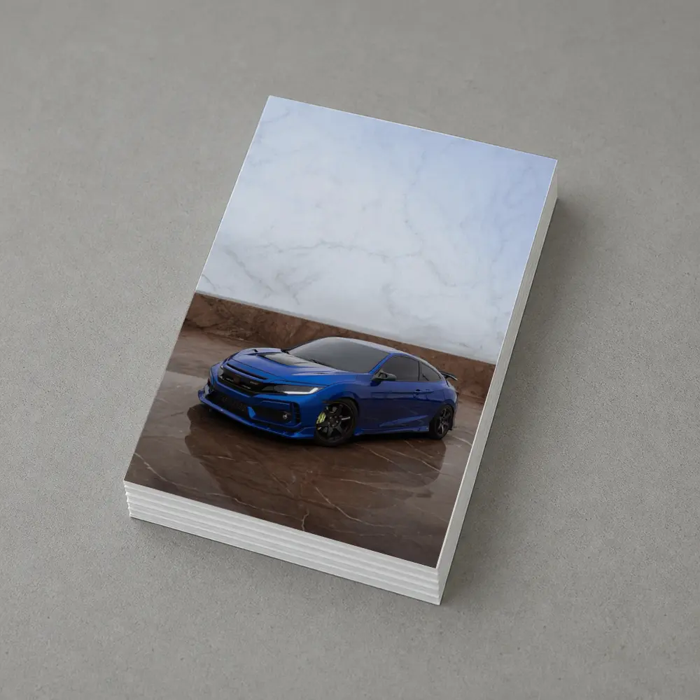 Honda Civic Blue Car on Marble Background – Postcards
