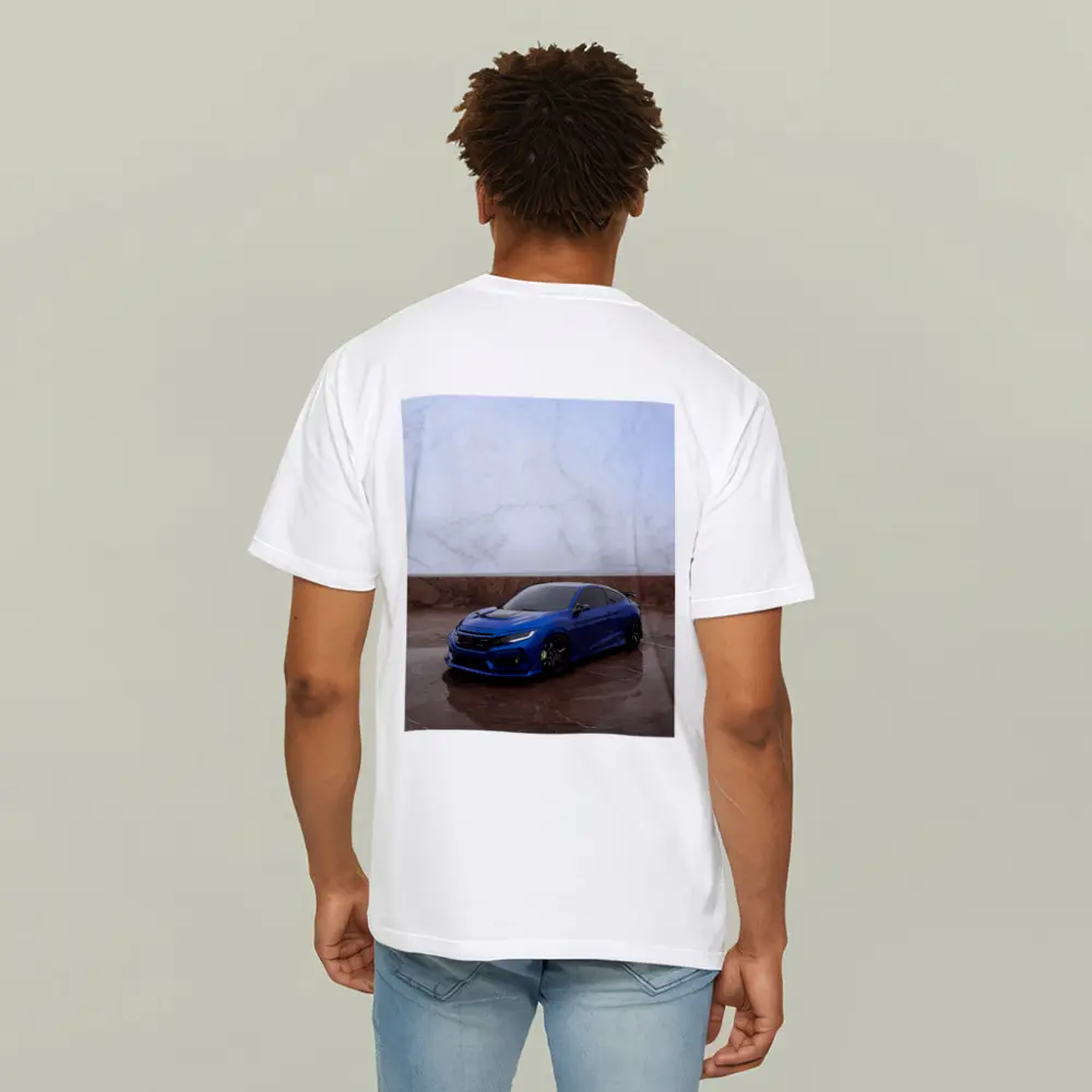 Honda Civic Blue Car on Marble Background – T-Shirts