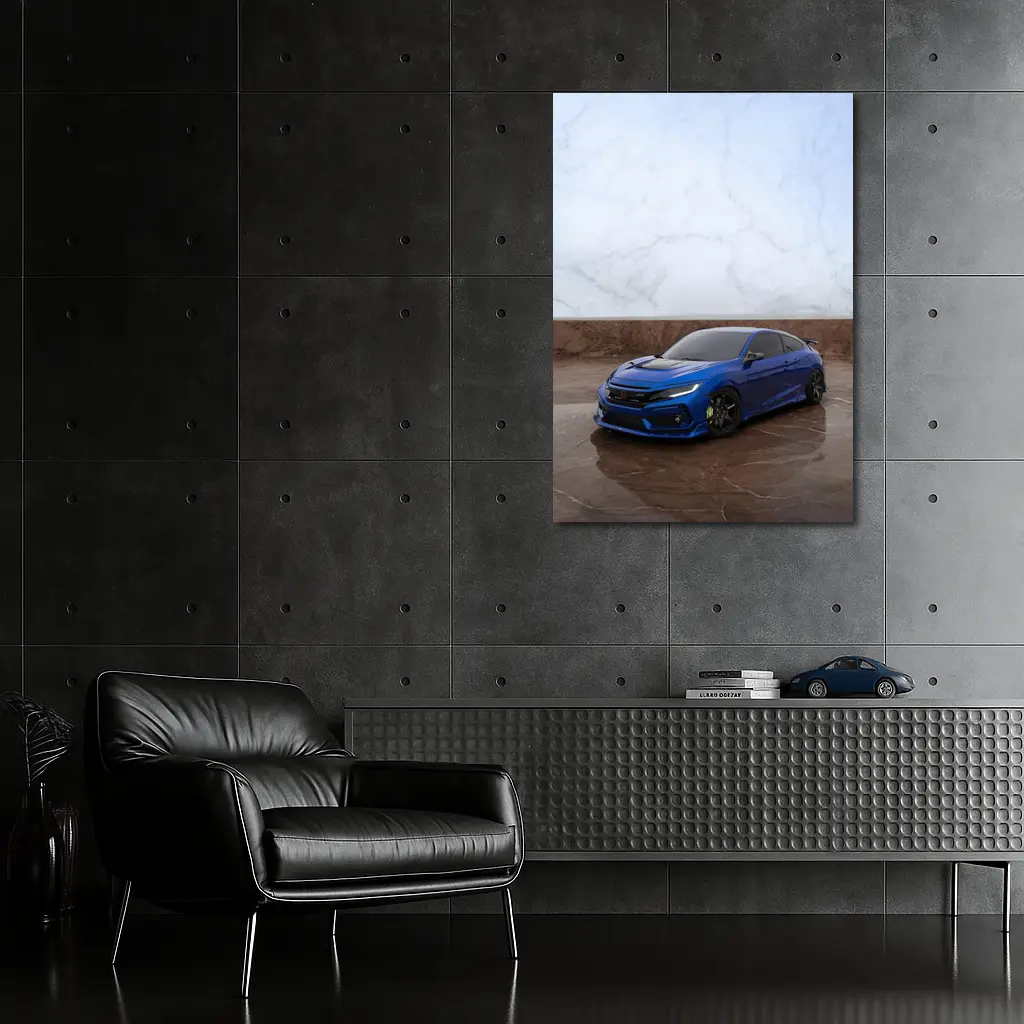 Honda Civic Blue Car on Marble Background – Wall Art