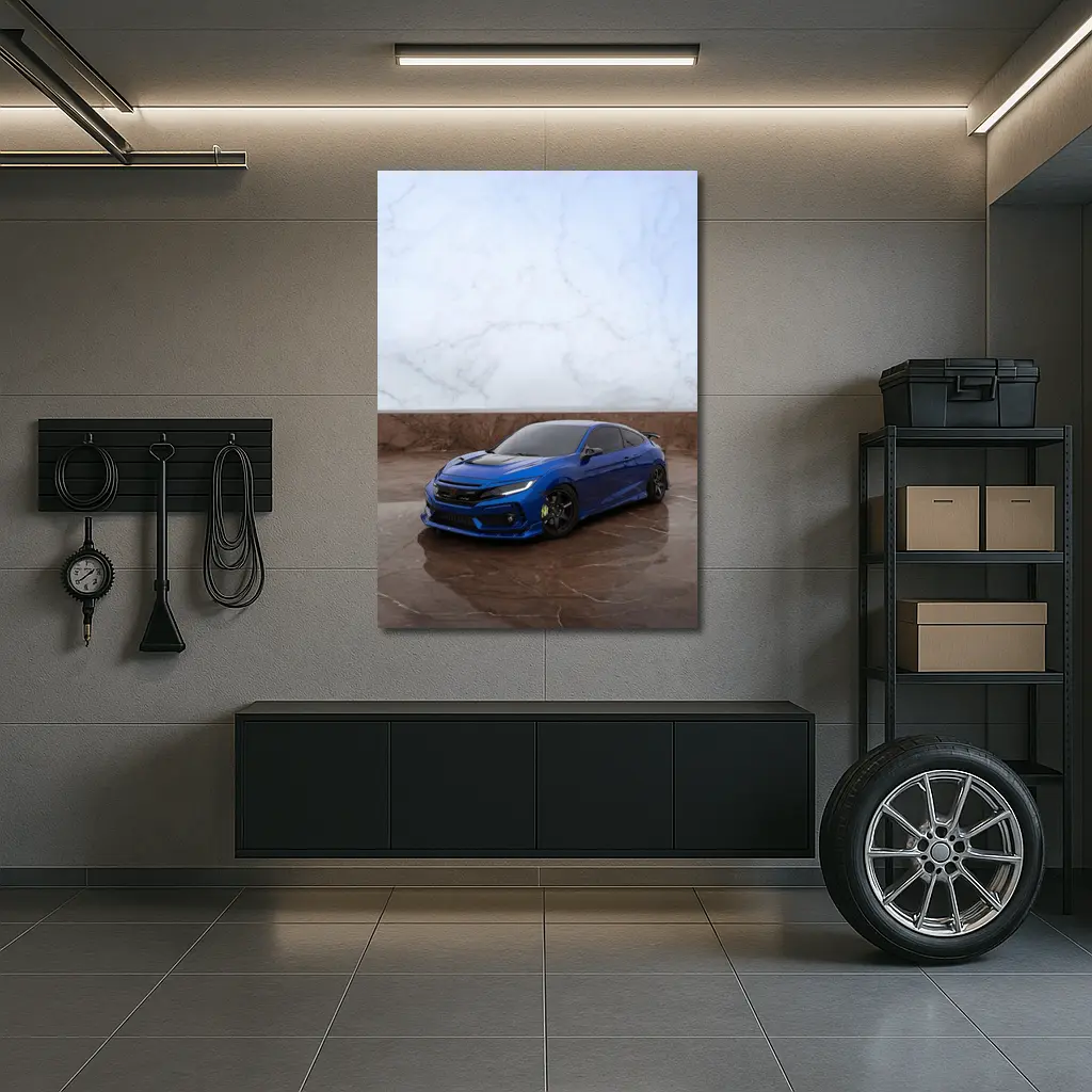 Honda Civic Blue Car on Marble Background – Wall Art