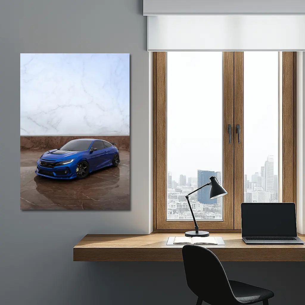 Honda Civic Blue Car on Marble Background – Wall Art
