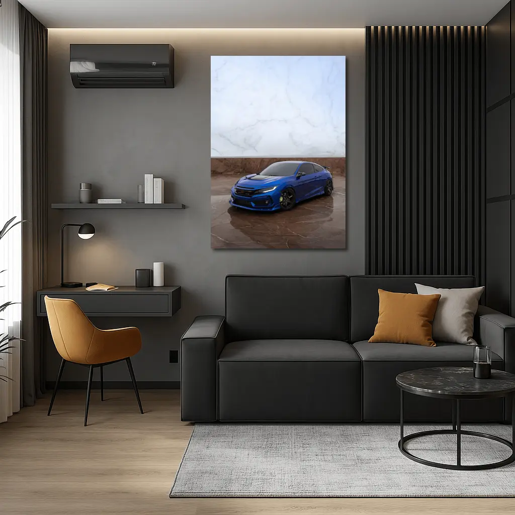 Honda Civic Blue Car on Marble Background – Wall Art