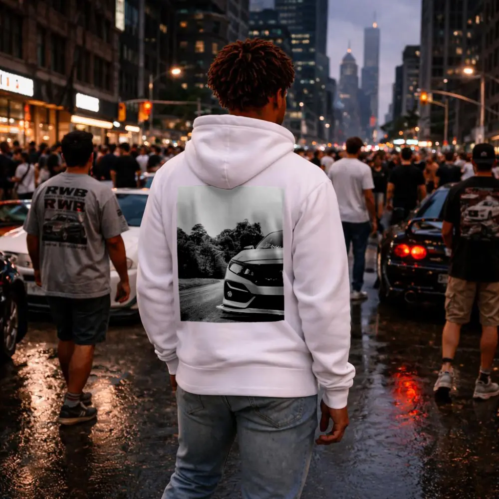 Honda Civic Front Close Up Forest Road – Hoodies