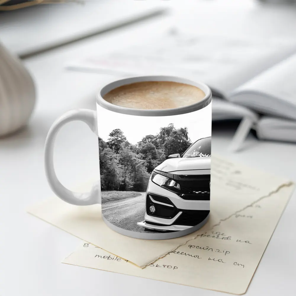 Honda Civic Front Close Up Forest Road – Mugs