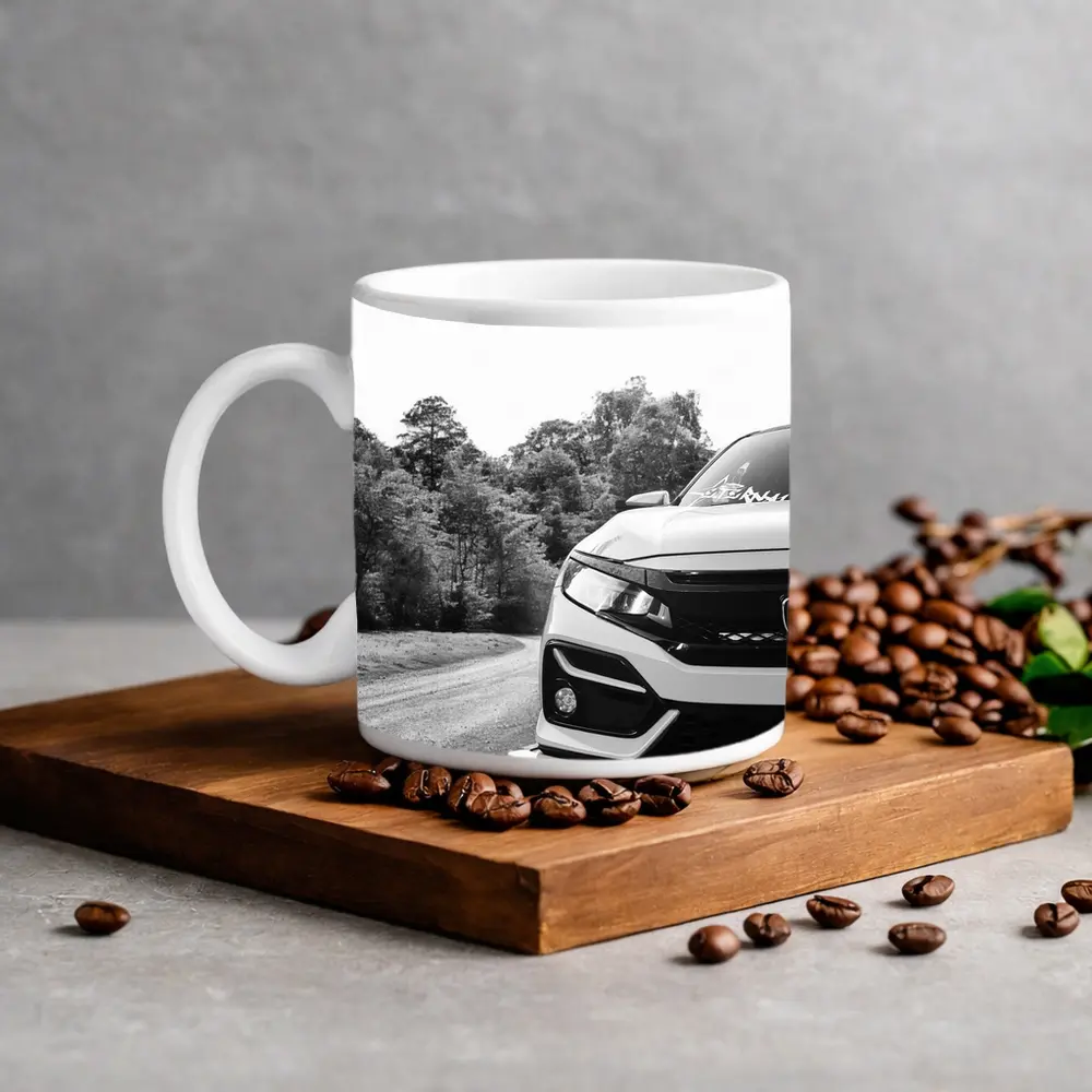 Honda Civic Front Close Up Forest Road – Mugs