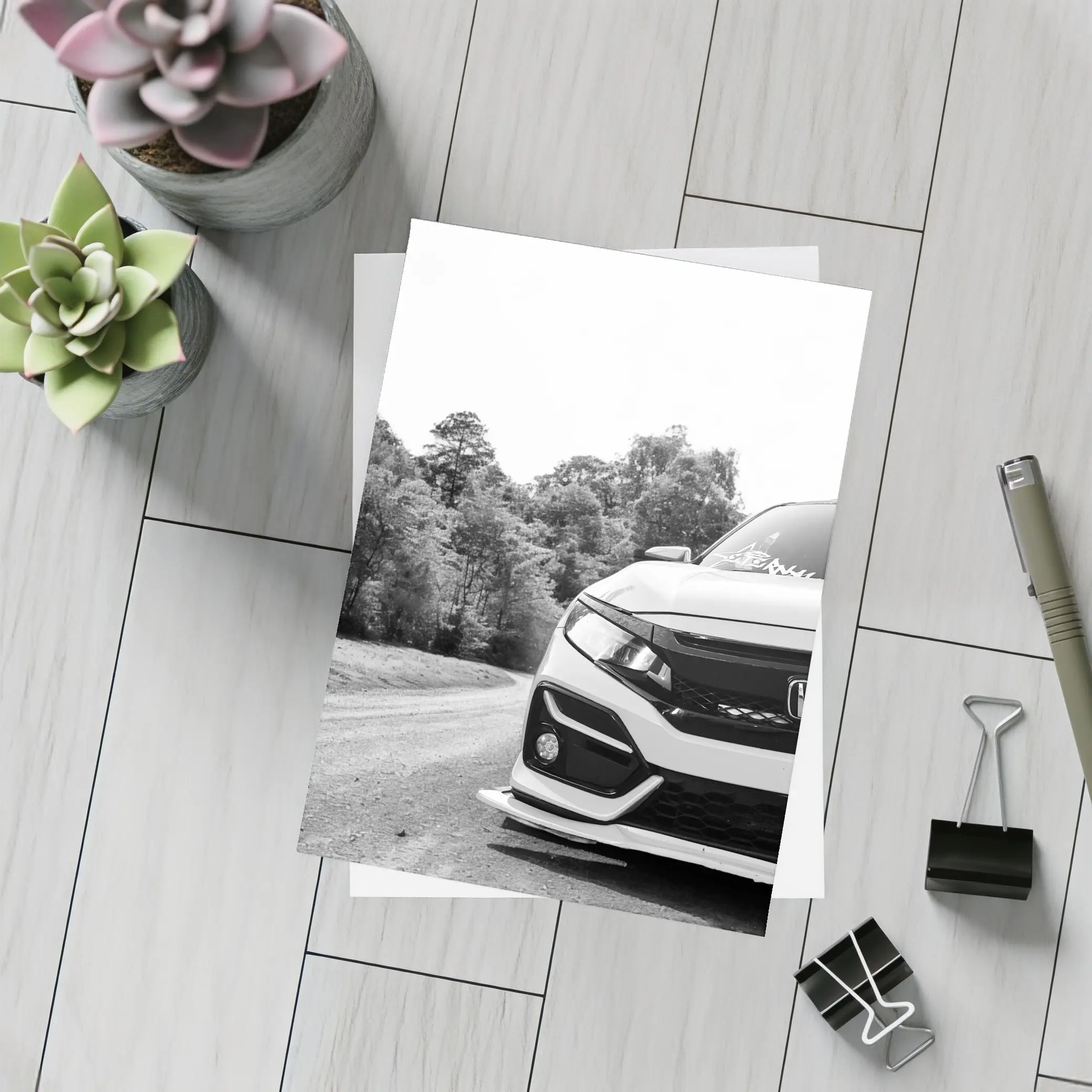 Honda Civic Front Close Up Forest Road – Postcards