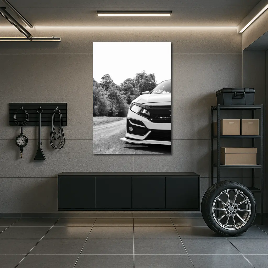 Honda Civic Front Close Up Forest Road – Wall Art