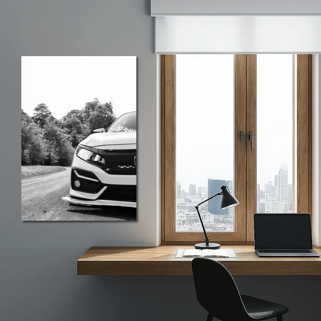 Honda Civic Front Close Up Forest Road – Wall Art