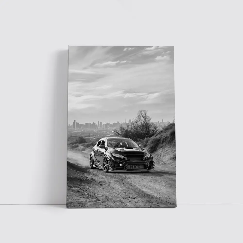 Honda Civic Widebody Black White Dirt Road – Wall Art