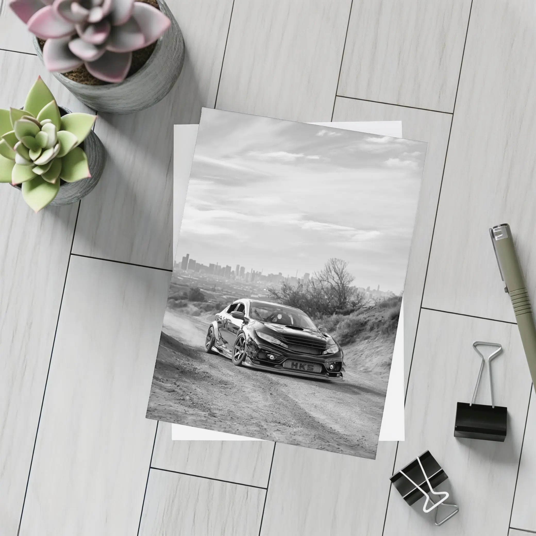 Honda Civic Widebody Black White Dirt Road – Postcards