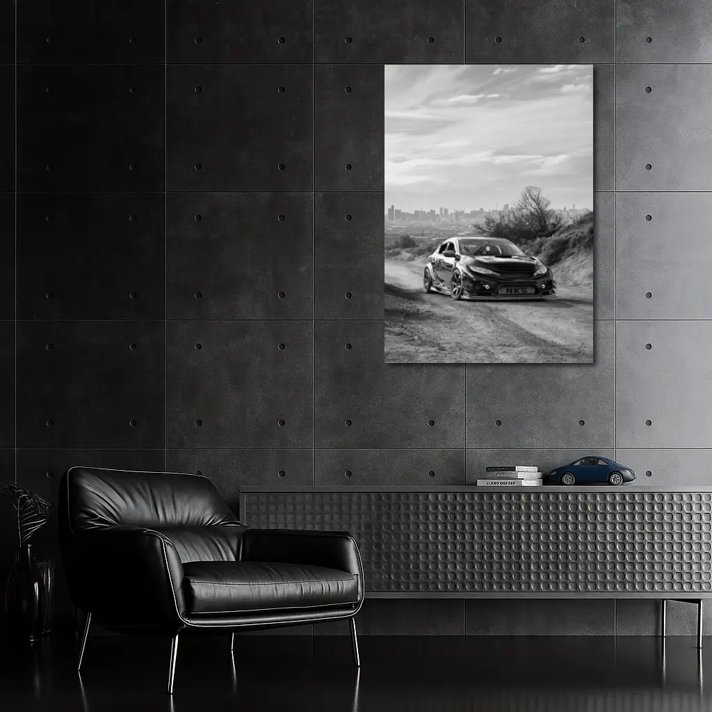 Honda Civic Widebody Black White Dirt Road – Wall Art
