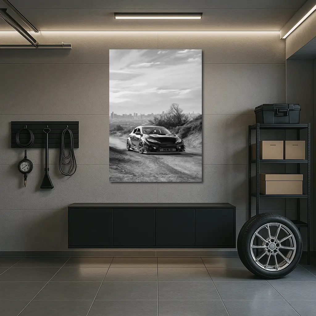 Honda Civic Widebody Black White Dirt Road – Wall Art