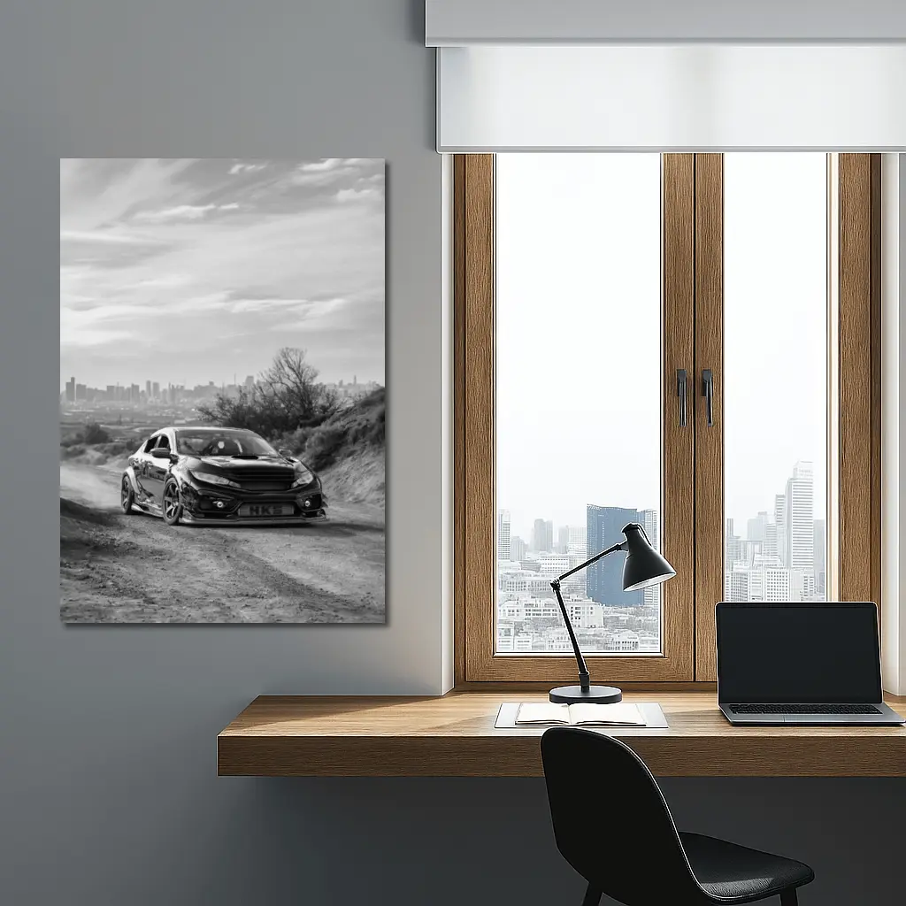 Honda Civic Widebody Black White Dirt Road – Wall Art