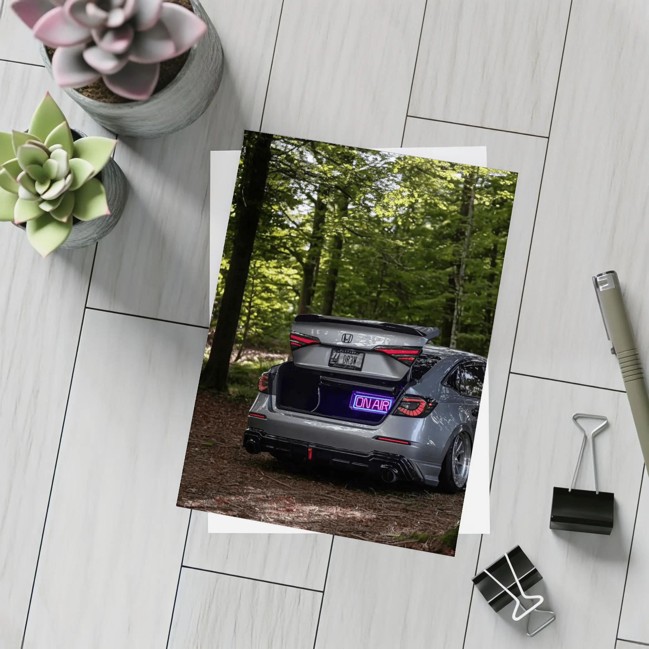 Honda Civic Stanced Rear Forest Setting – Postcards