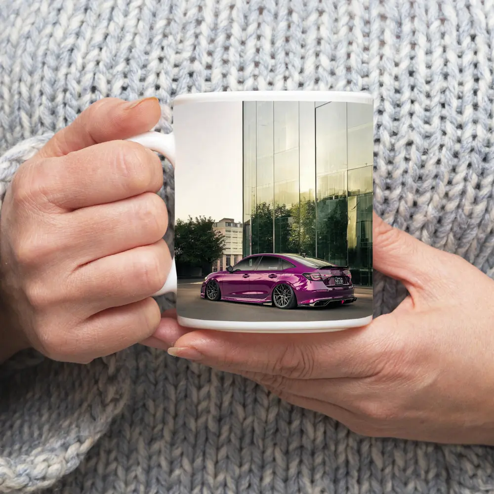 Honda Civic Purple Chrome Stance Glass Building – Mugs