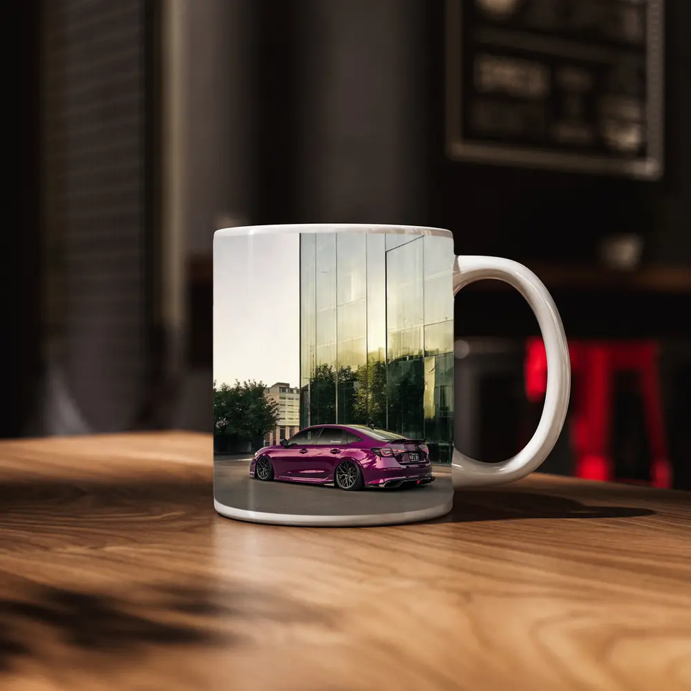 Honda Civic Purple Chrome Stance Glass Building – Mugs