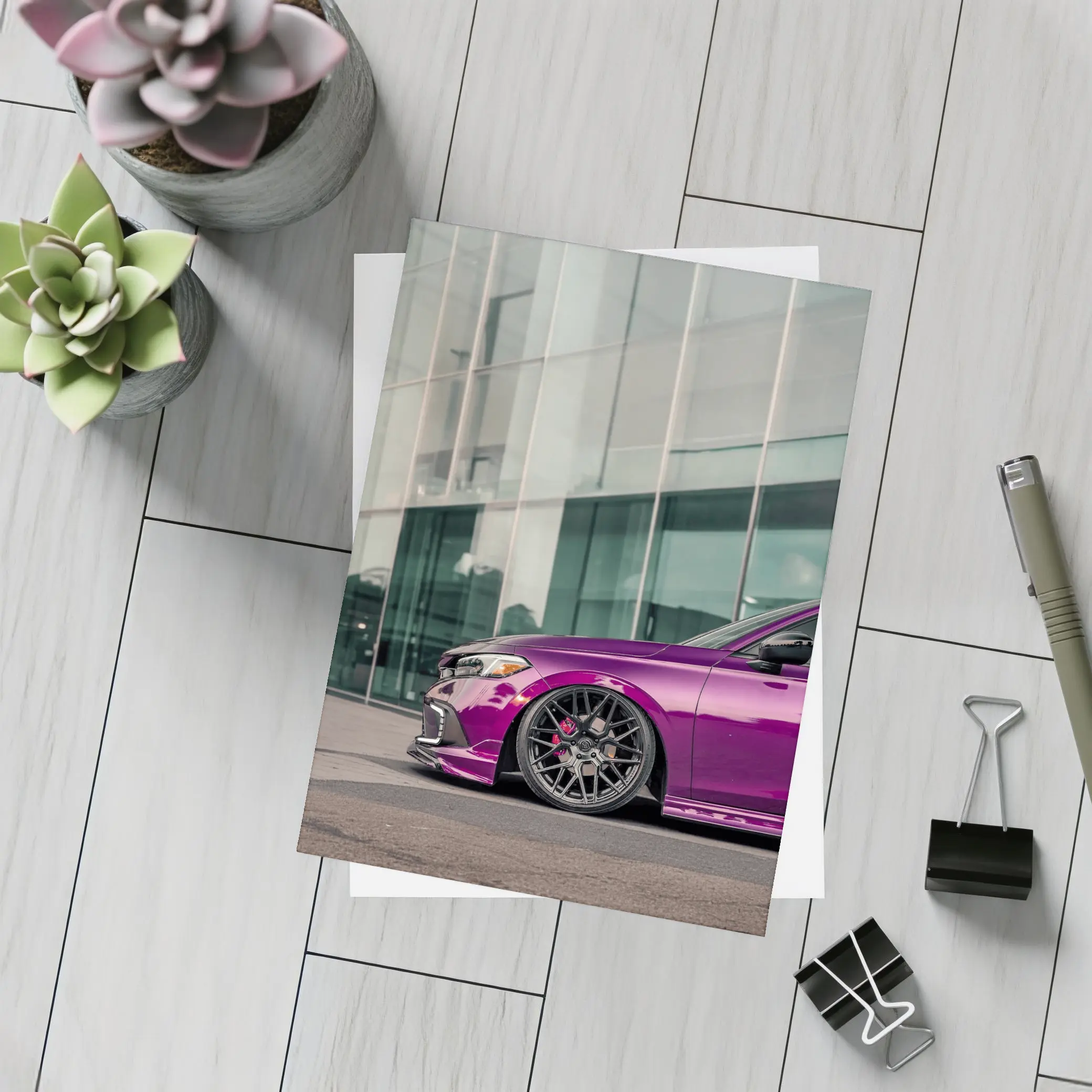 Purple Honda Civic Si Glass Building – Postcards