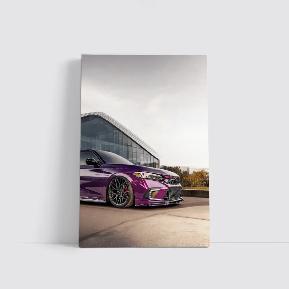 Purple Honda Civic Stance Glass Building – Wall Art