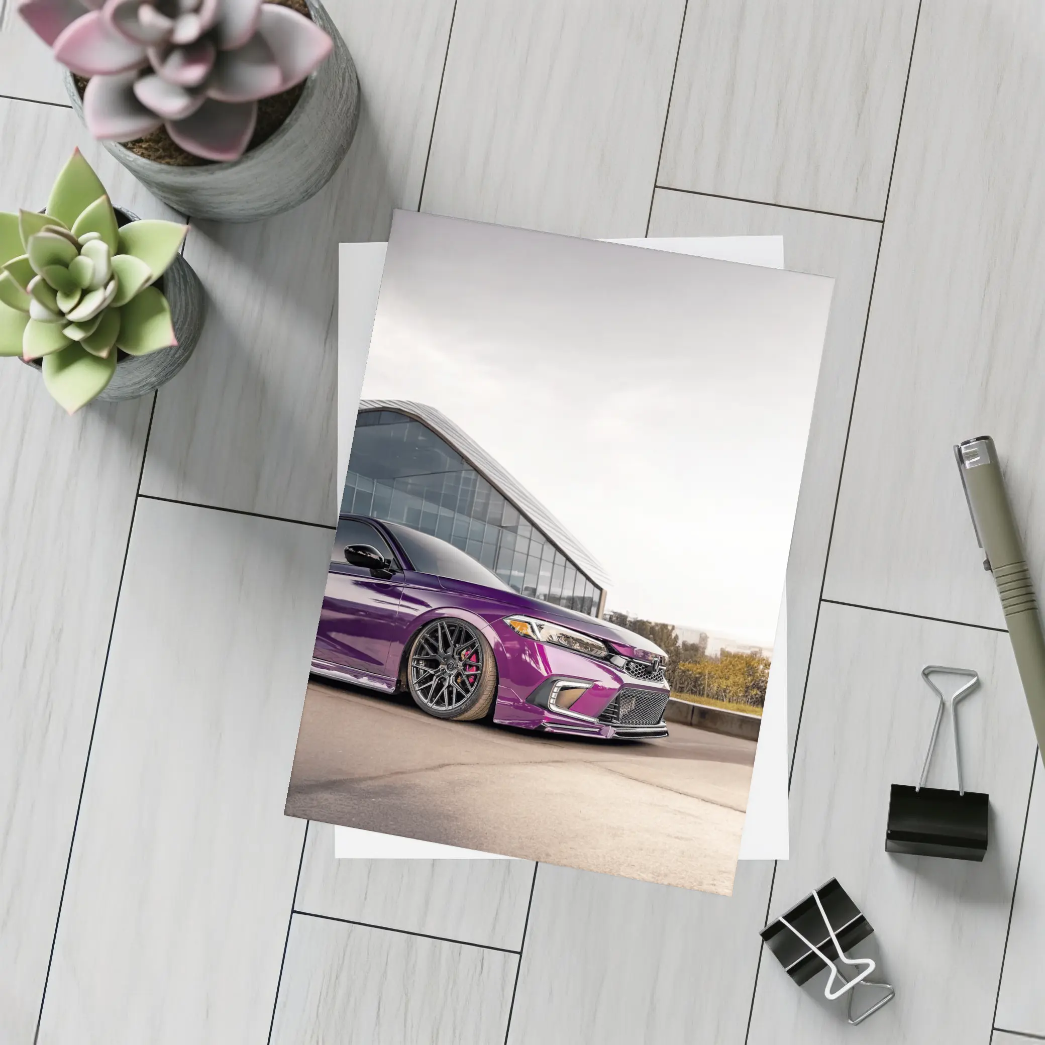 Purple Honda Civic Stance Glass Building – Postcards