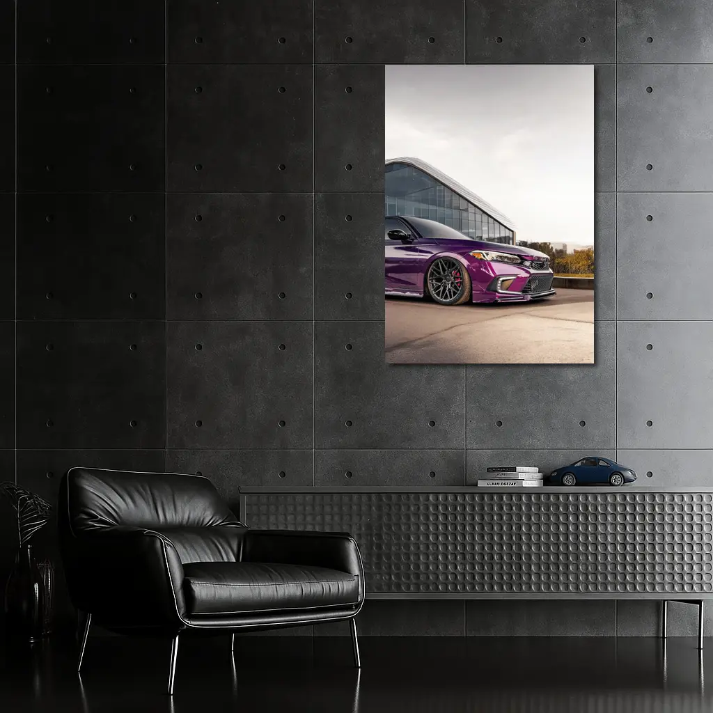 Purple Honda Civic Stance Glass Building – Wall Art