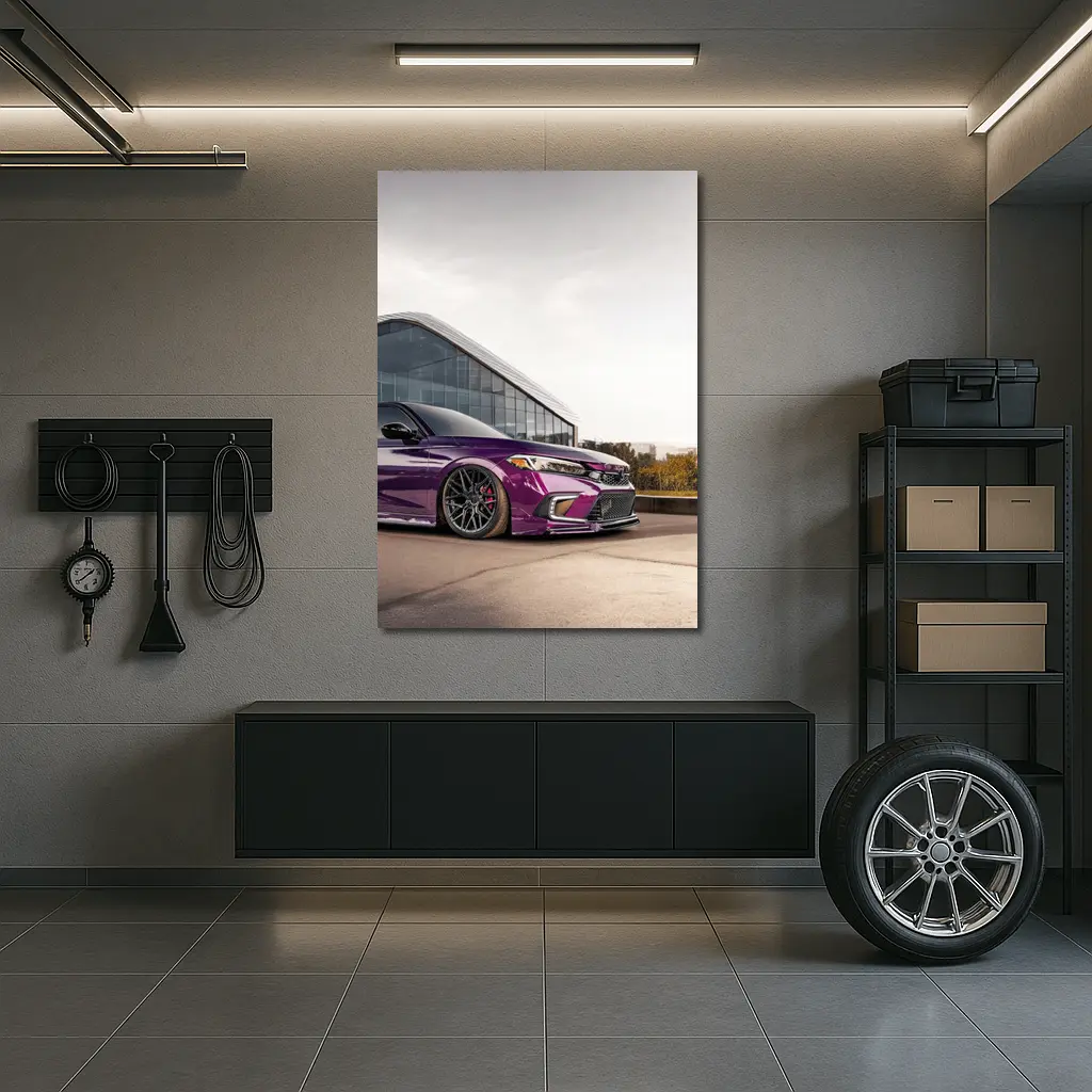 Purple Honda Civic Stance Glass Building – Wall Art
