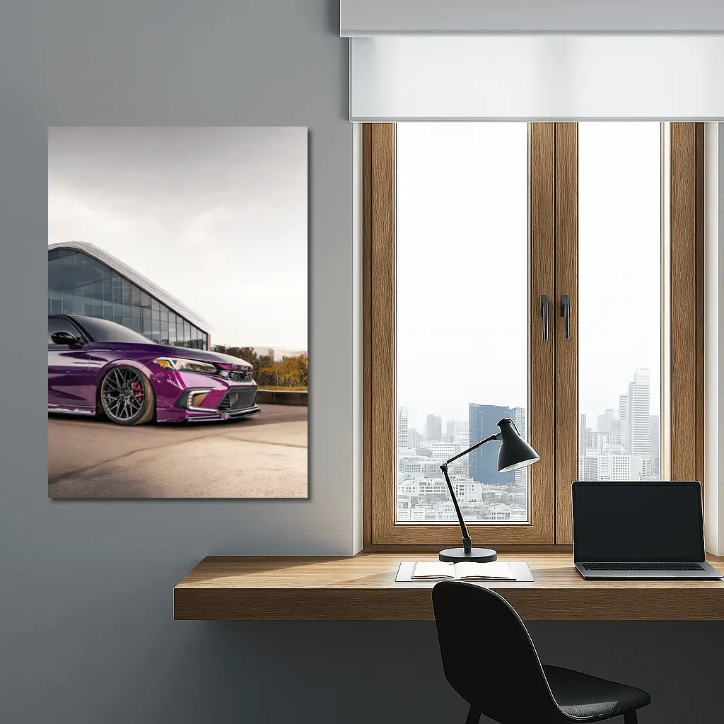 Purple Honda Civic Stance Glass Building – Wall Art