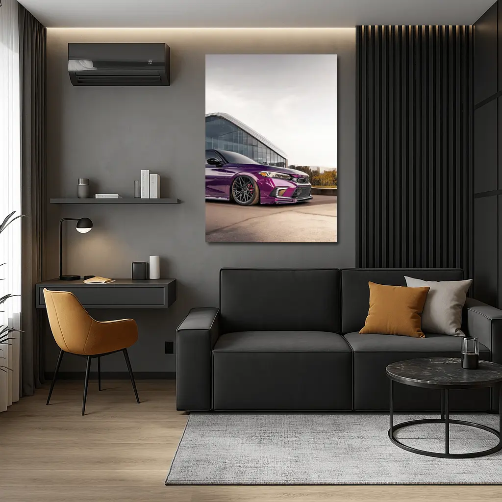 Purple Honda Civic Stance Glass Building – Wall Art