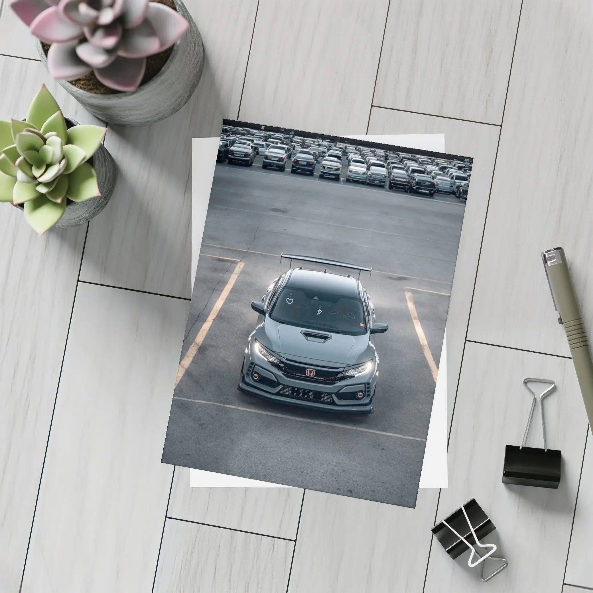 Honda Civic Type R Gray Parking Lot – Postcards