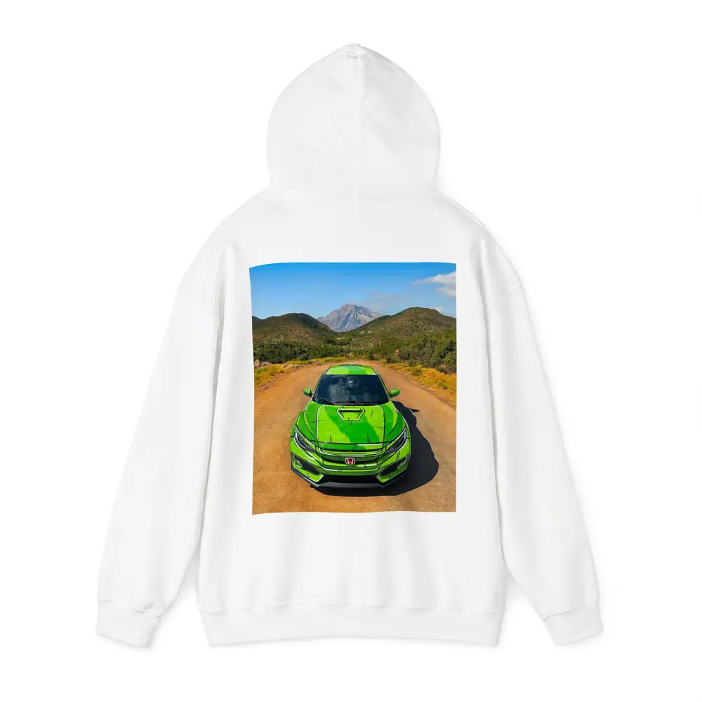 Green Honda Civic Front View Mountain Road – Hoodies