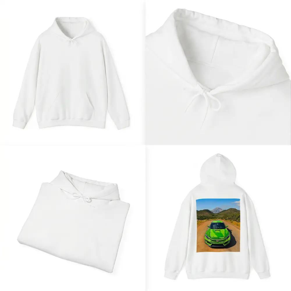 Green Honda Civic Front View Mountain Road – Hoodies