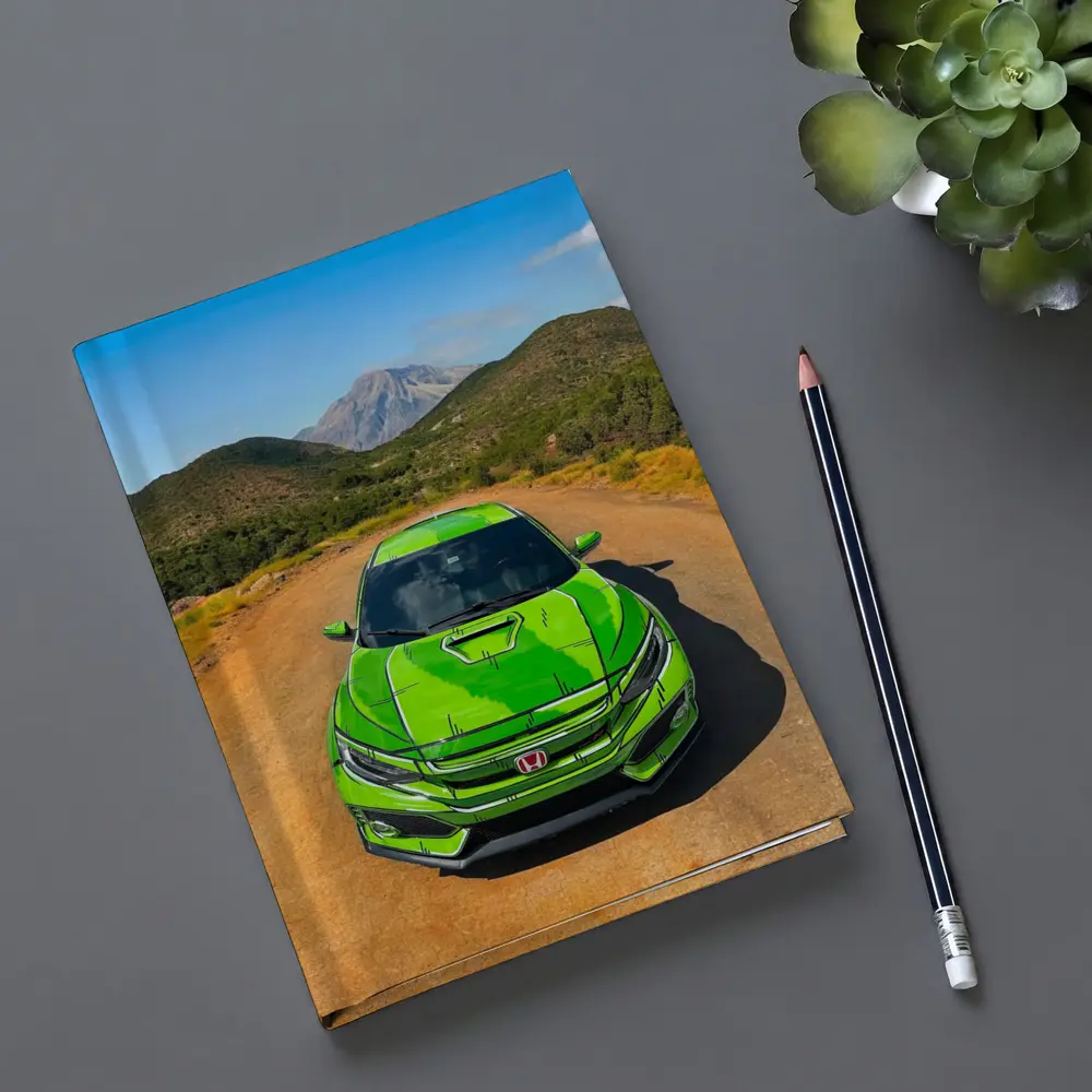 Green Honda Civic Front View Mountain Road – Notebooks