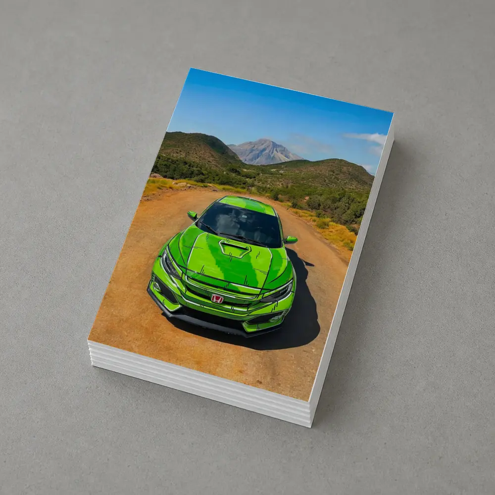 Green Honda Civic Front View Mountain Road – Postcards